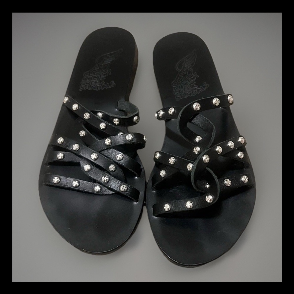 Ancient Greek sandals Niki nails 36‎ black handmade in Greece $260